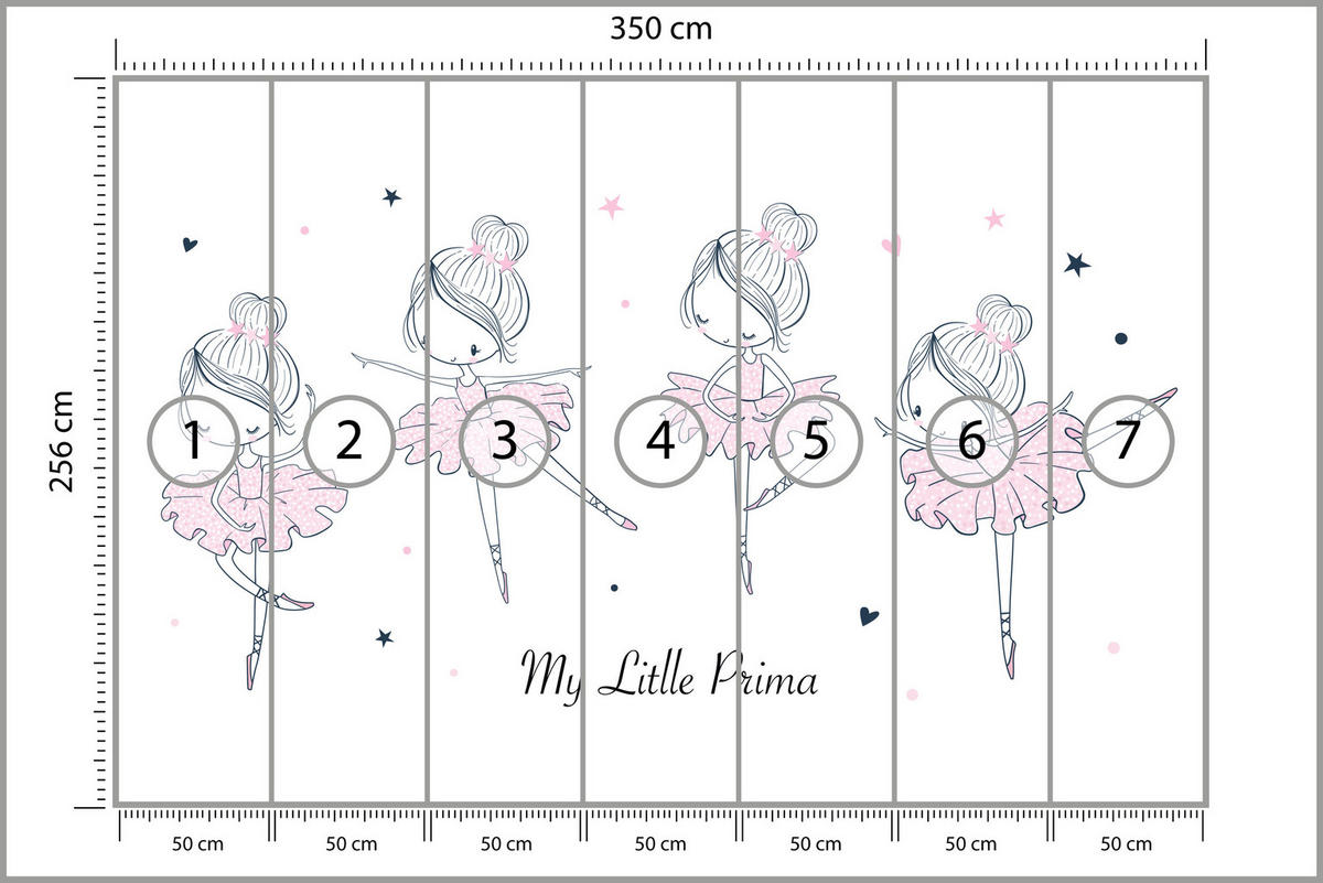 FOTOTAPETE für Kinderzimmer Kleine Ballerinen Tanzen Herzen Sterne 350x256 - Weiß, Papier (350/256cm) - Muralo