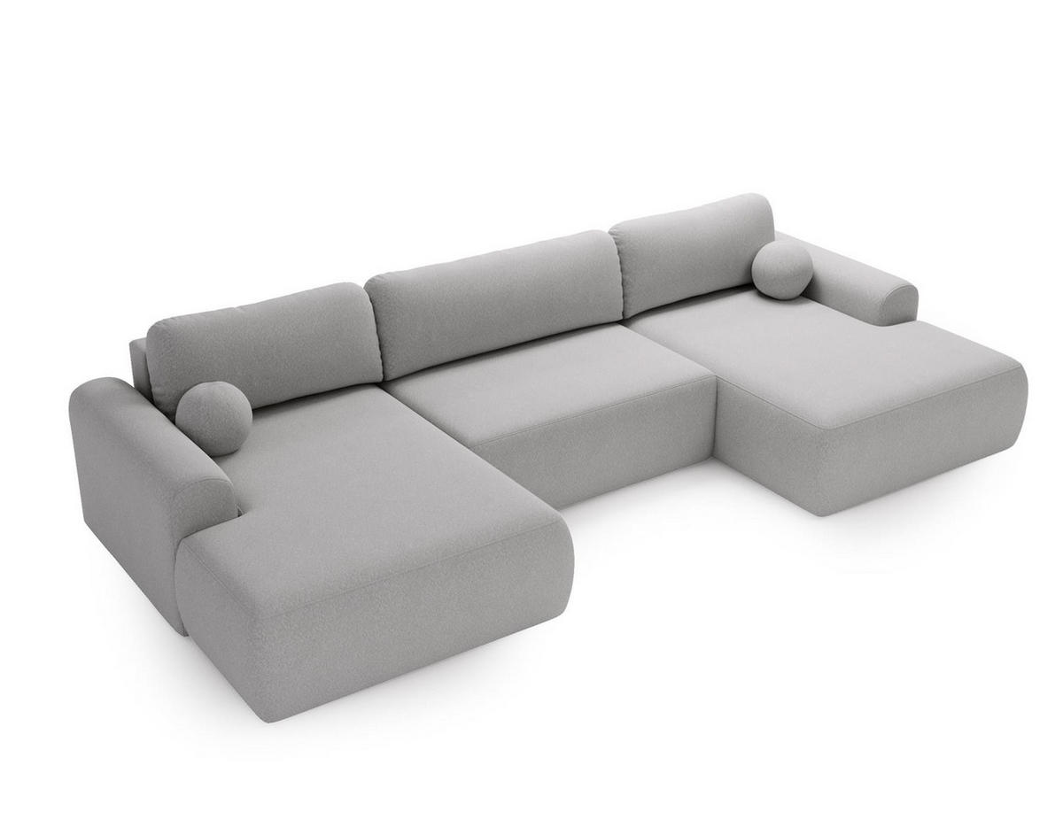 WOHNLANDSCHAFT Aurora Hellgrau, mit Schlaffunktion in Lambi Stoff - Hellgrau, Holzwerkstoff/Textil (344/92/177cm) - Bettso