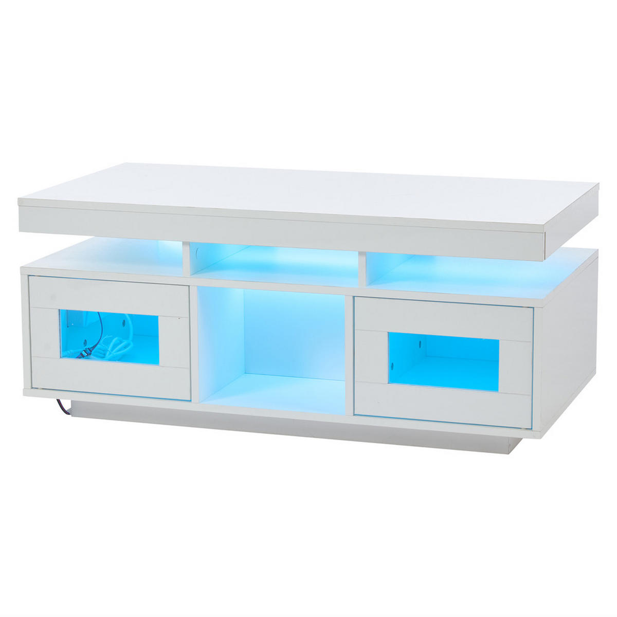 COUCHTISCH 100x50cm Weiß Hochglanz LED App 2 USB Steckdose Schrank - Weiß, Holz (109.86/59.06/15.24cm) - FLIEKS