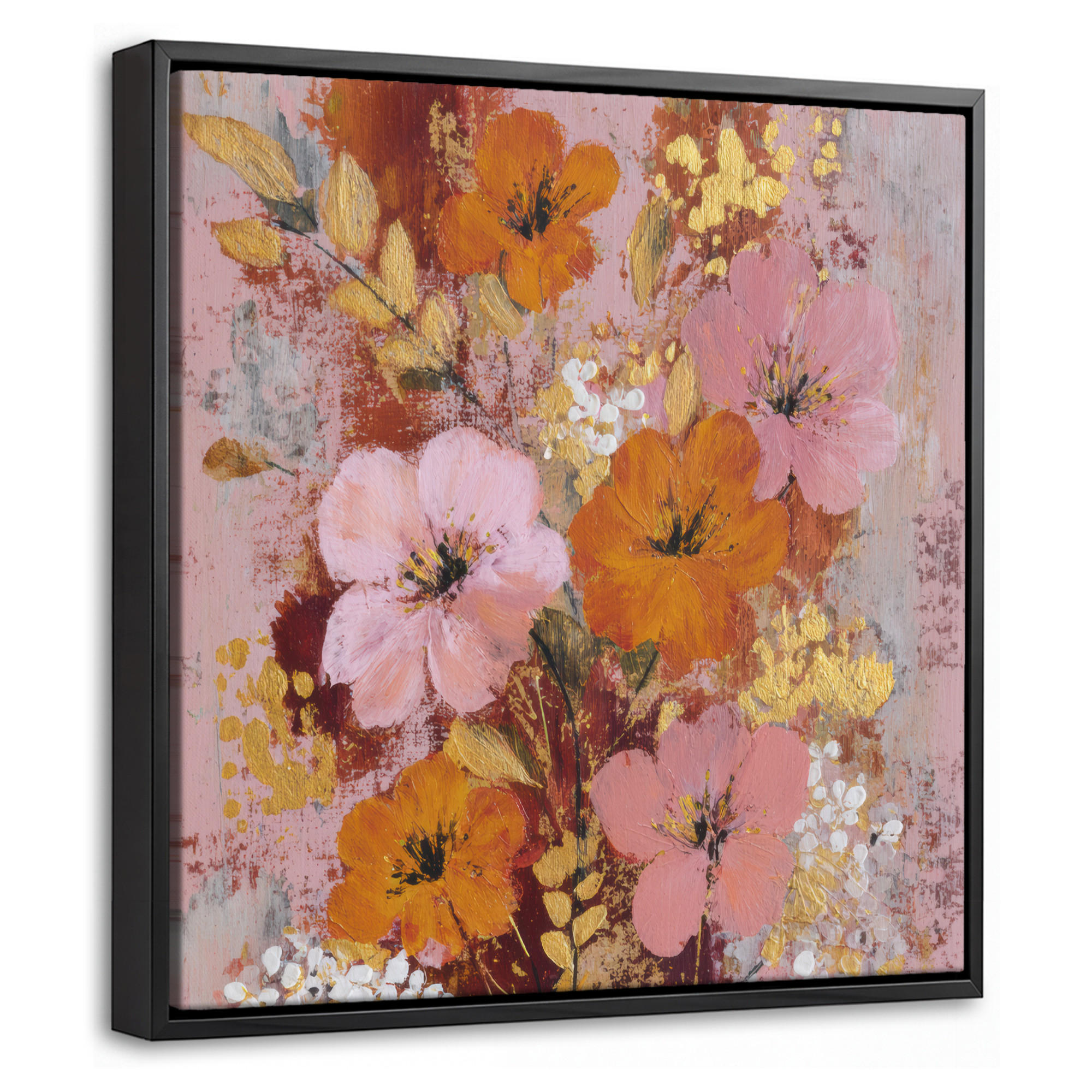 LEINWAND Bilder mit Rahmen - Malerei - Blumen - Rustikal - Rosa - 20x20 - Altrosa, Textil (20/20cm) - MuchoWow
