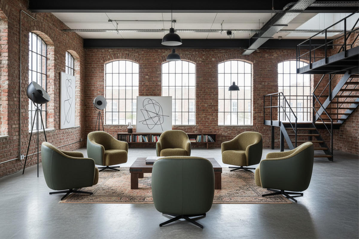 DREHSESSEL BRITTO Grün Kunstleder, Bouclé Drehbar (360°) - Schwarz/Grün, Textil/Metall (81/85/83cm) - KAWOLA