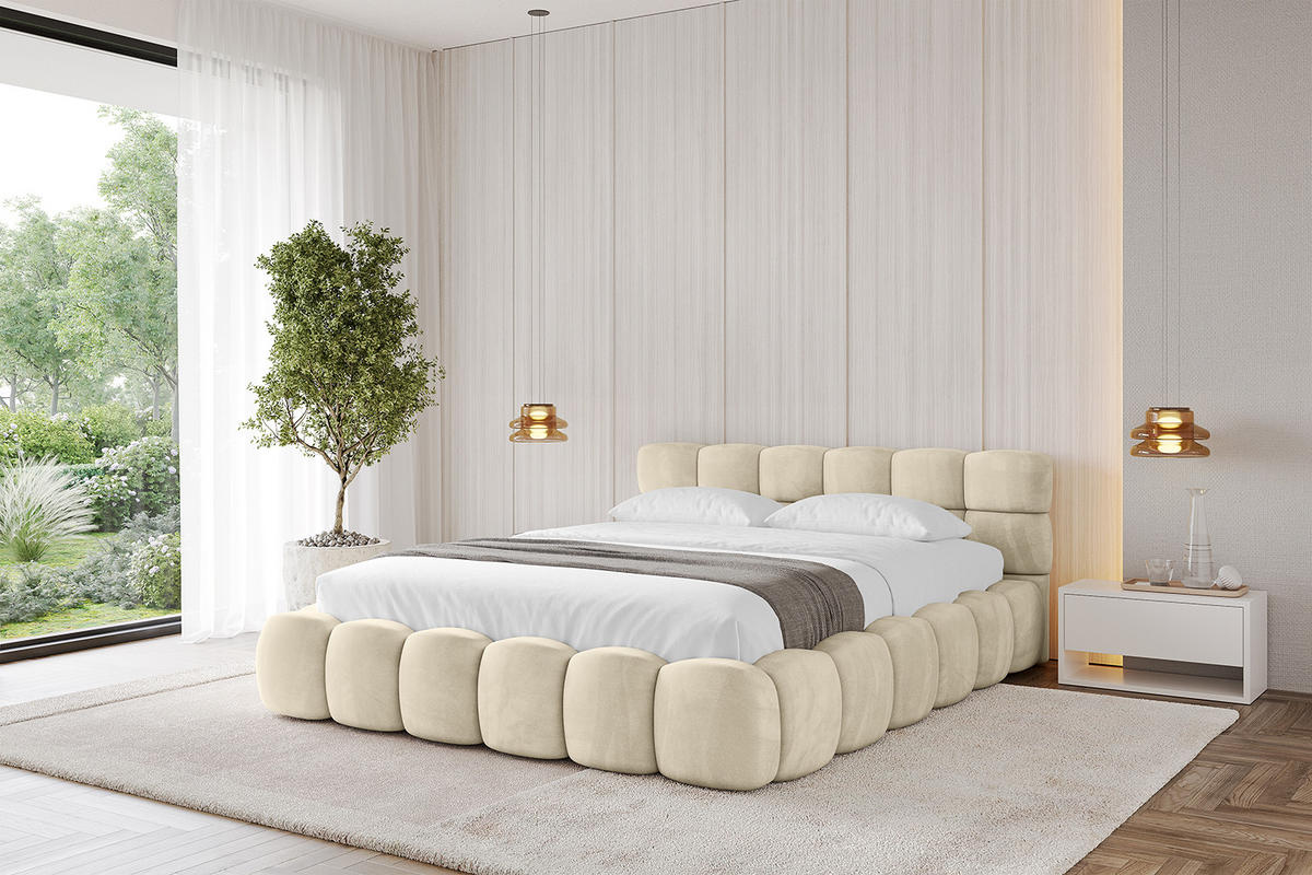 POLSTERBETT mit Bettkasten und Lattenrost, Bett mit Matratze H3/H4 - LEYA-v1 140x200 Beige - Beige, Holzwerkstoff/Textil (140/200cm) - ALTDECOR