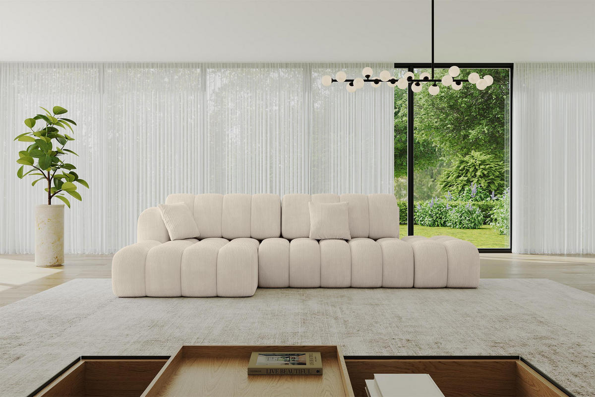 ECKSOFA mit Schlaffunktion Ottomane Links OLEA-L2 321x164x75 Beige Cord - Schwarz/Cappuccino, Holzwerkstoff/Kunststoff (321/164cm) - ALTDECOR