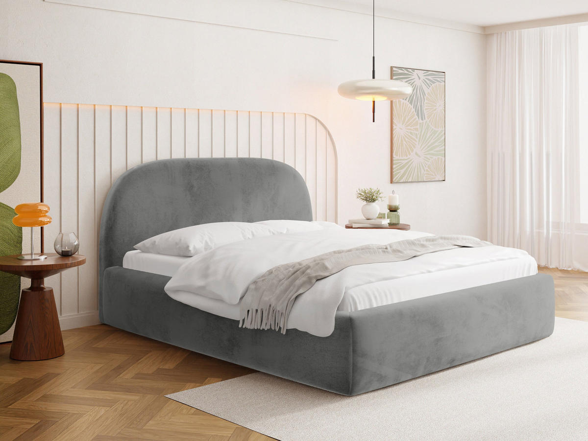 POLSTERBETT Puro mit Bettkasten, Grau Samt 120 x 200 cm – mit Metall-Lattenrost - Birkefarben/Schwarz, Kunststoff/Textil (120/200cm) - WFL GROUP