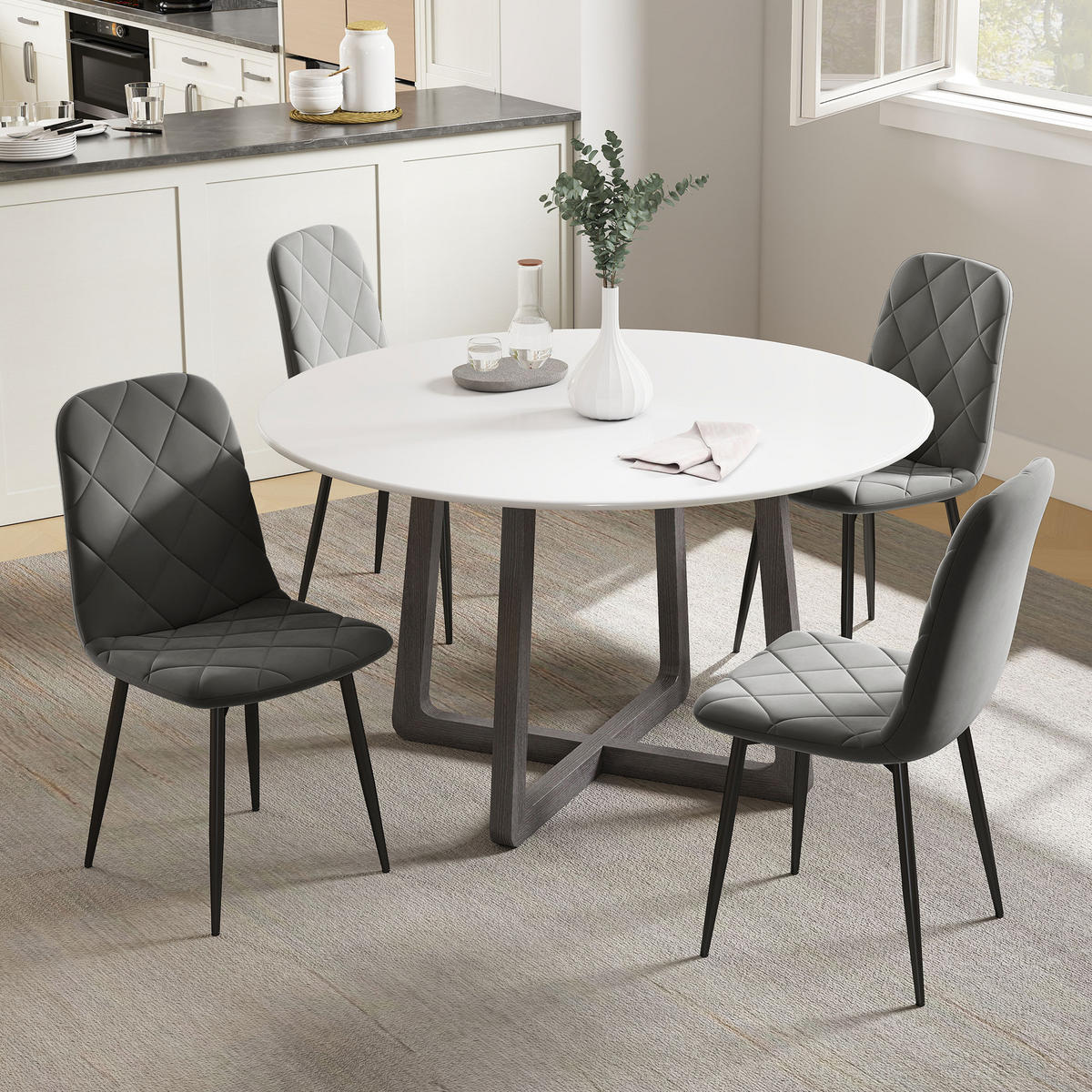 ESSZIMMERSTÜHLE, 4er-Set Küchenstühle mit Rückenlehne, Samtoptik, Grau - Grau, Kunststoff (54/87/45cm) - HOMCOM