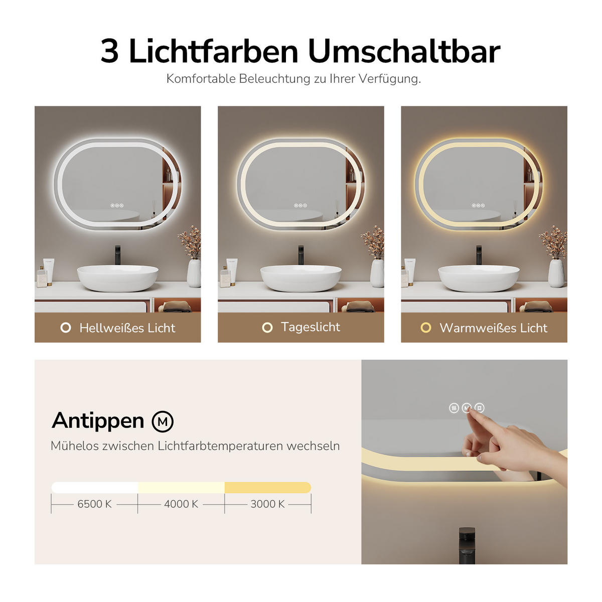 BADSPIEGEL mit Beleuchtung in Laufbahnform 70/50 cm - Transparent, Glas (70/50/2.5cm) - EMKE