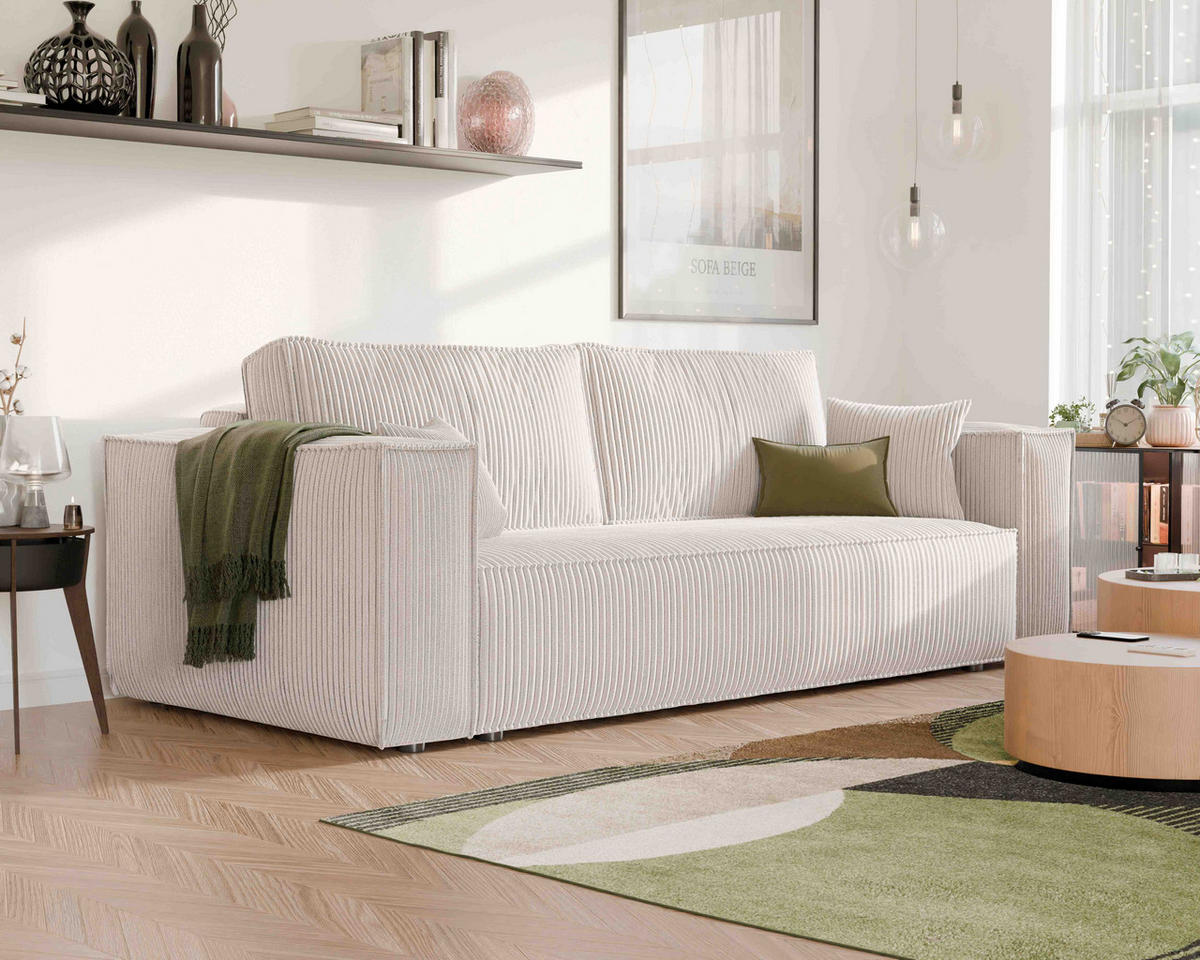 SOFA mit Schlaffunktion und Bettkasten, Beige - Beige, Holzwerkstoff/Textil (240/84/105cm) - Idohome