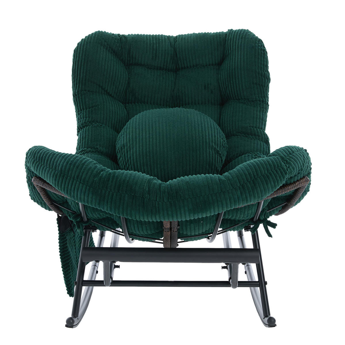 SCHAUKELSTUHL mit Fußstütze,Schaukelsessel XXL Rattanstuhl mit Kissen, Cord, Dunkelgrün - Grün, Textil (90/78/150cm) - LVHOM