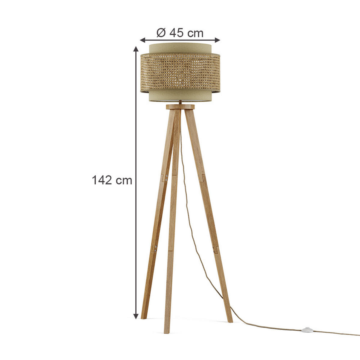 STOJACÍ LAMPA Morten Ratan/krém - krémová/hnědá, dřevo (45/45/142cm) - Vicco