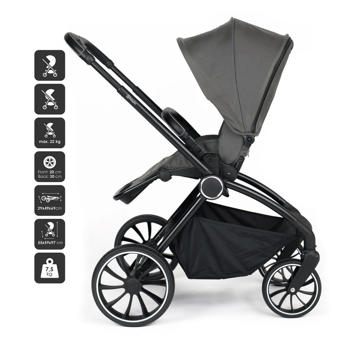KOMBIKINDERWAGEN Harmony 3in1, grau - Grau, Metall (59/97cm) - BabyGo
