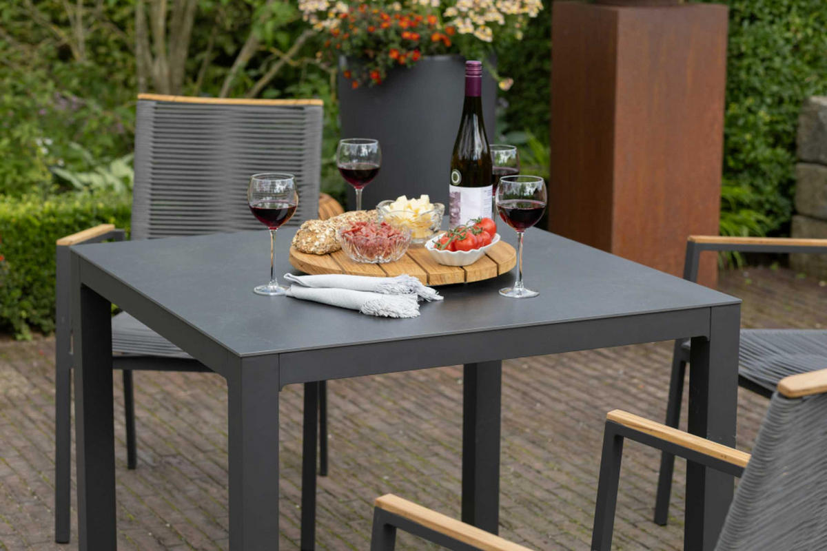 GARTENMÖBELSET Diningsessel Alicante anthrazit mit Tisch Tarifa 90x90cm - Grau, Metall - Mr. Deko