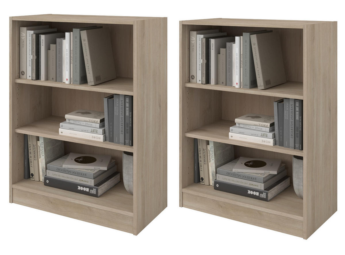 BÜROMÖBEL Set Eiche, weiß, Schreibtischkombination mit Schreibtisch und 2x Regal - Eichefarben/Weiß, Holzwerkstoff/Metall (80/150/73cm) - Parisot Meuble