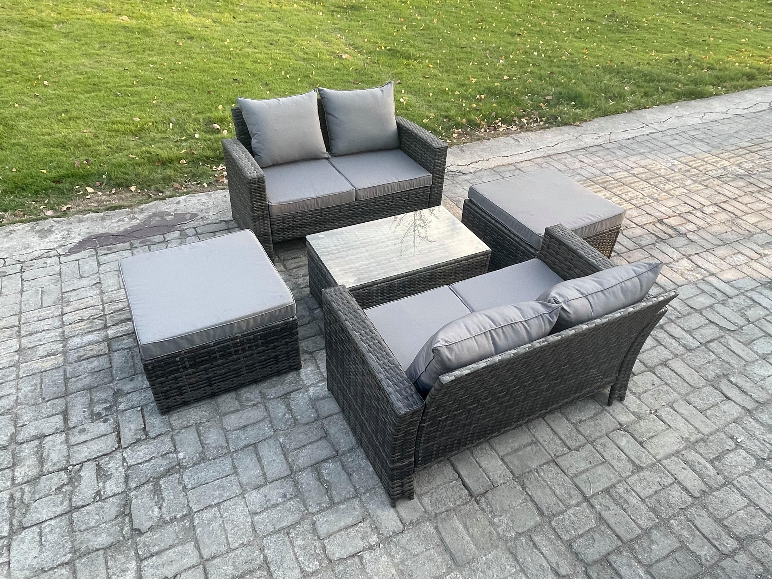 GARTENSOFA Hohe Rückenlehne Polyrattan Dunkelgrau 6-Sitzer - Dunkelgrau, Metall - Fimous