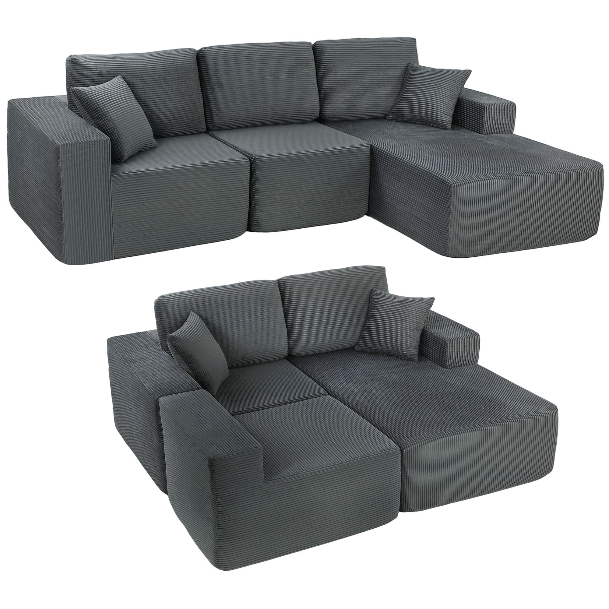MODULARES ECKSOFA DE-06601 L-förmiges Sofa-Bett, tiefer Sitz, breite Armlehnen Dunkelgrau - Dunkelgrau, Holz/Textil (168/267cm) - ComfortXL