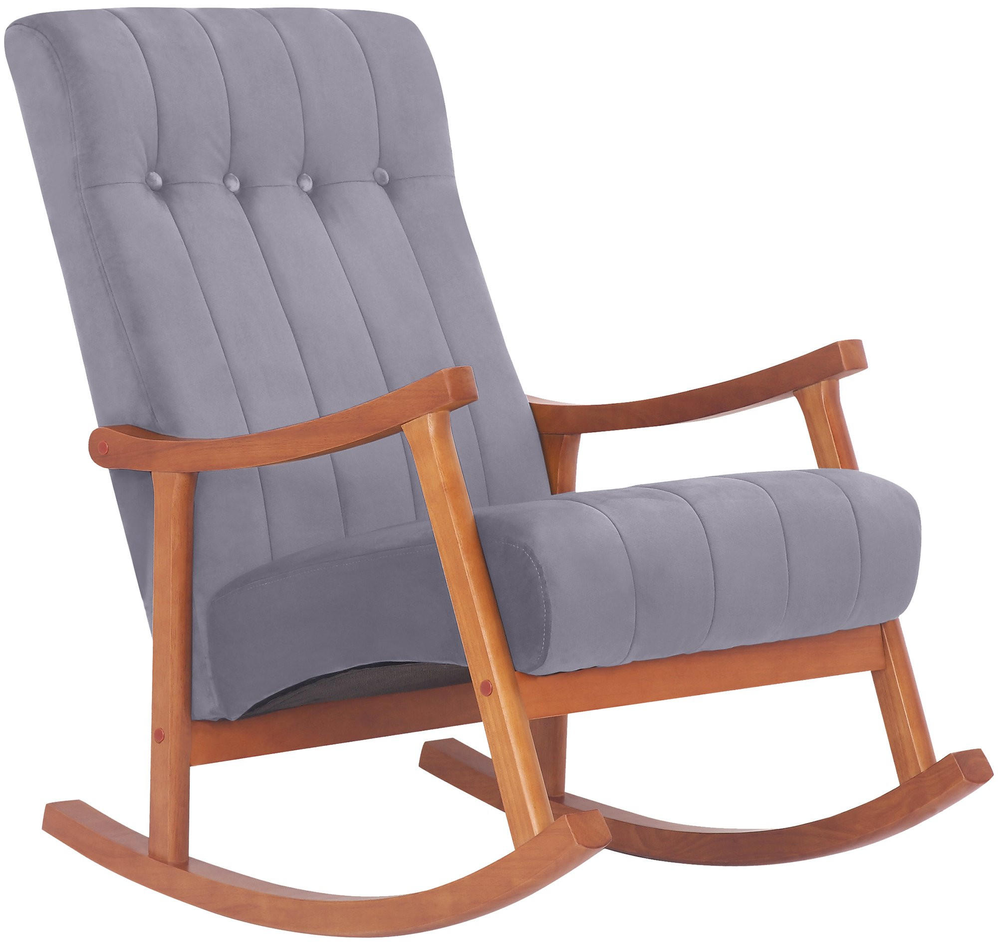 SCHAUKELSTUHL Samt Walnuss/Grau - Walnussfarben/Grau, Holz/Textil (62/98/92cm) - CLP