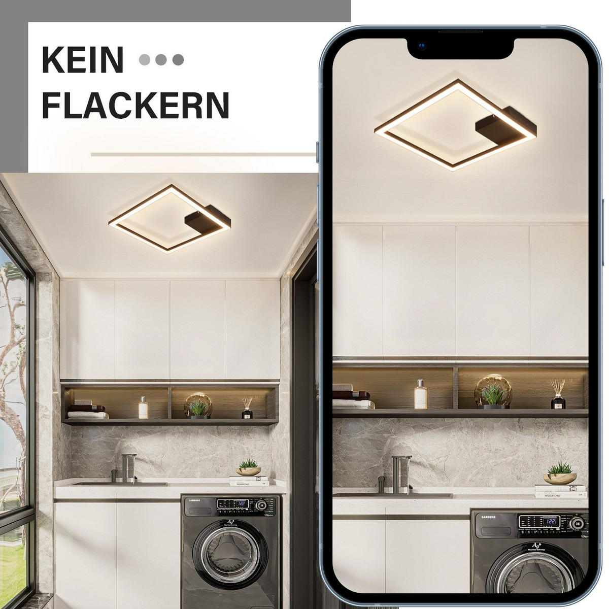 LED-DECKENLEUCHTE Eisenach 29.4/29.4/3.8 cm - Schwarz, Metall (29.4/29.4/3.8cm) - Nettlife