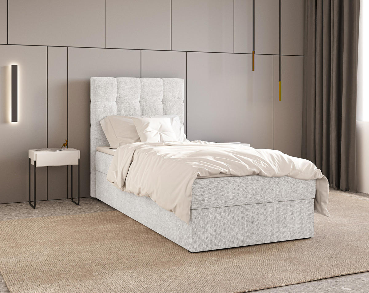 BOXBETT - Bett 05 OSLO - Aragon - 90x200 cm - mit Bettkasten und Komfort-Topper - Weiß, Holz (90/200cm) - ROYAL24_MARKT