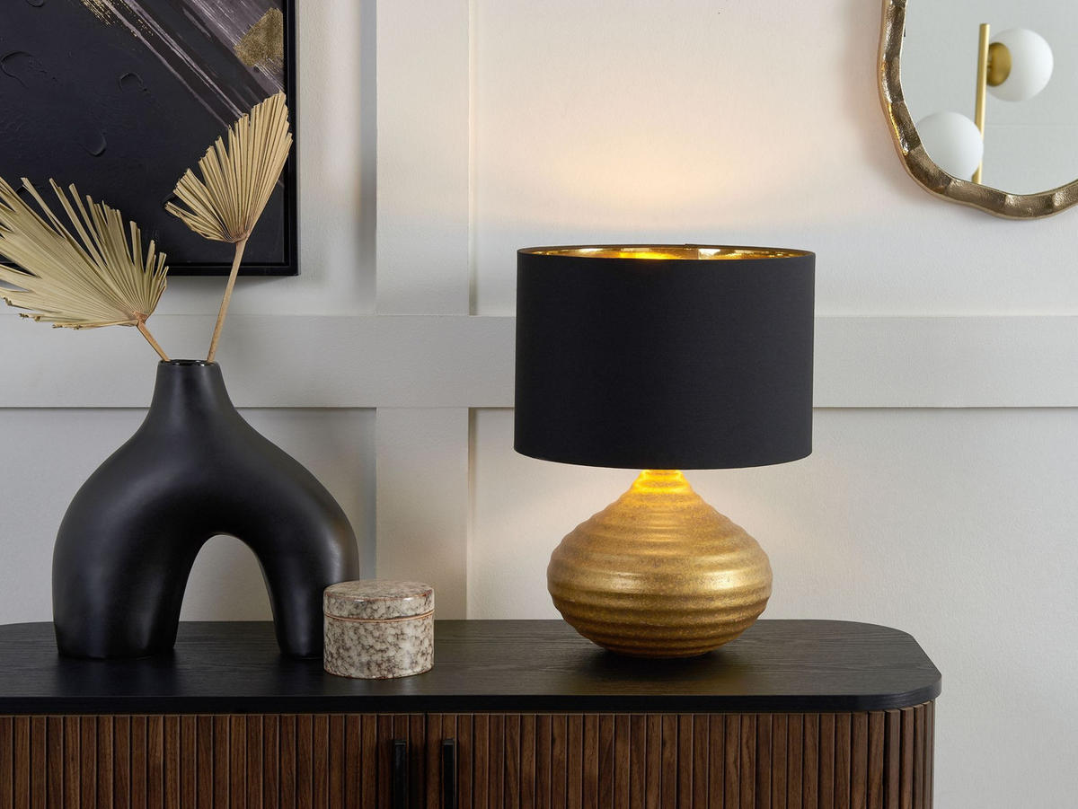 TISCHLAMPE Kuban 32/32/42 cm - Goldfarben, Keramik (32/32/42cm) - Beliani