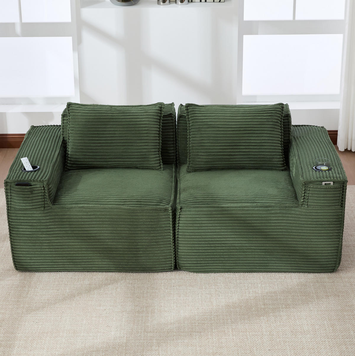 SOFA 2-Sitzer modular 188 x 90 x 75 cm Cord Grün - Grün, Kunststoff (188/75/90cm) - Meubliv