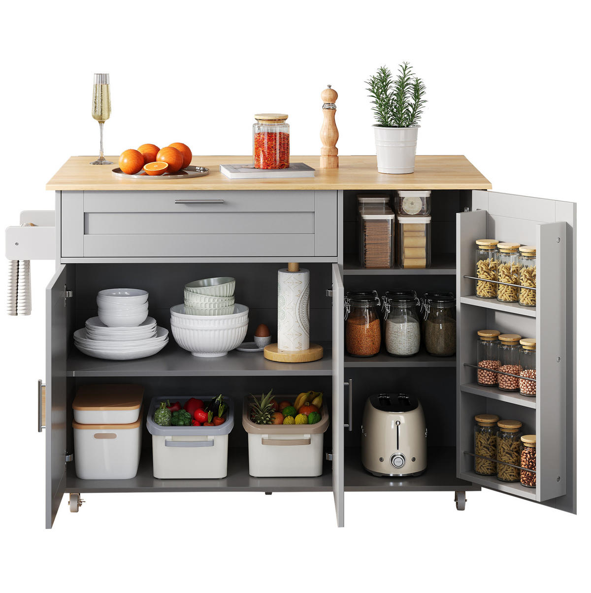 KÜCHENWAGEN mit klappbarer Arbeitsplatte 132,5 x 44(70) x 90 cm Grau - Grau, Holz (44/90/132.5cm) - Beauniv