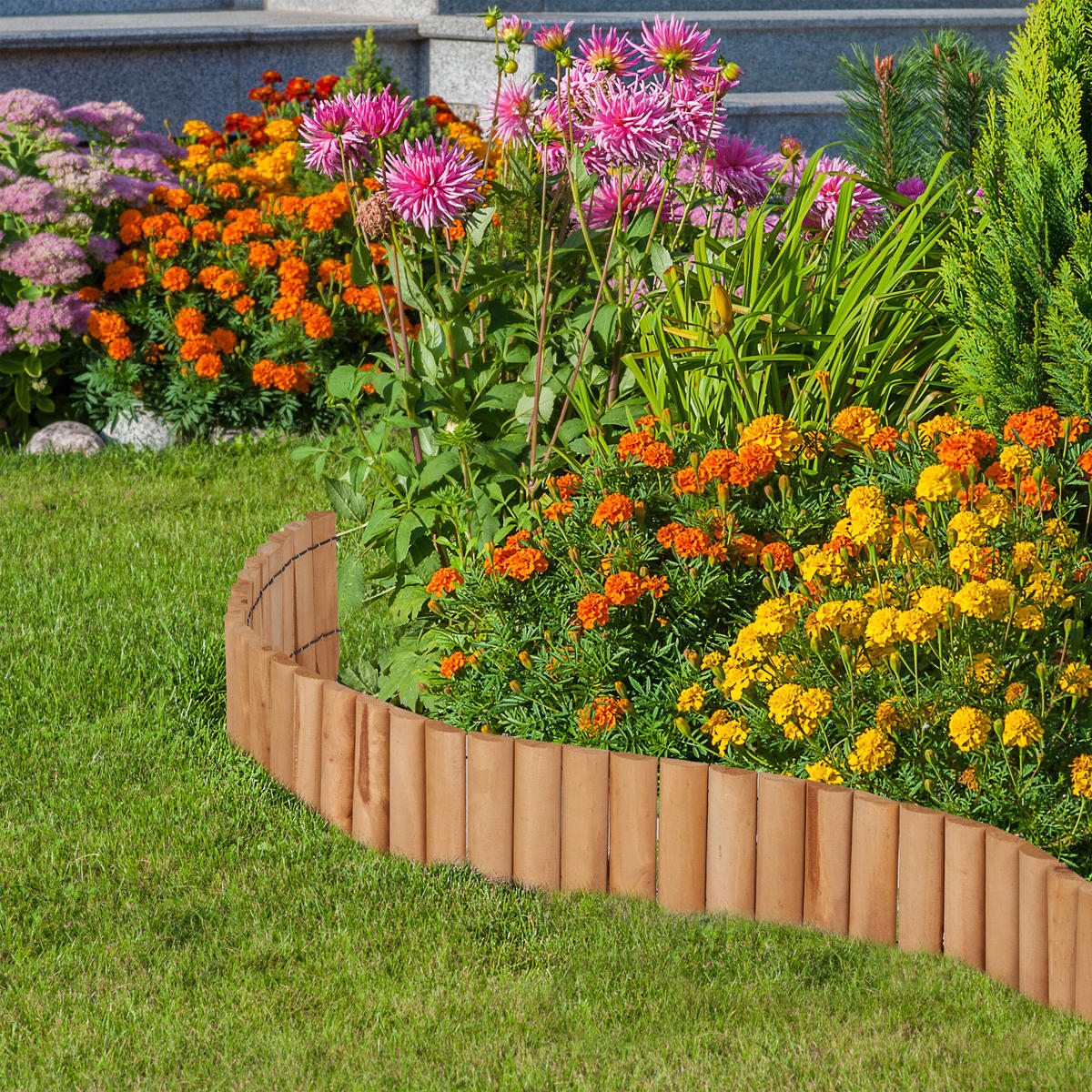 RASENKANTE - Hellbraun, Holz (120/20/2cm) - Relaxdays