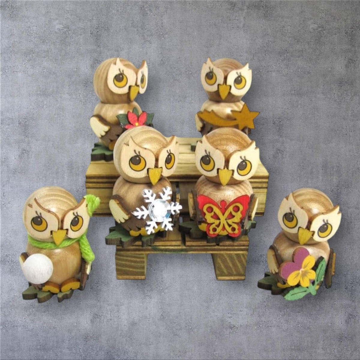 HOLZFIGUR Eulenkind mit Schneekugel 4 cm - Multicolor, Holz (3/4/3cm)