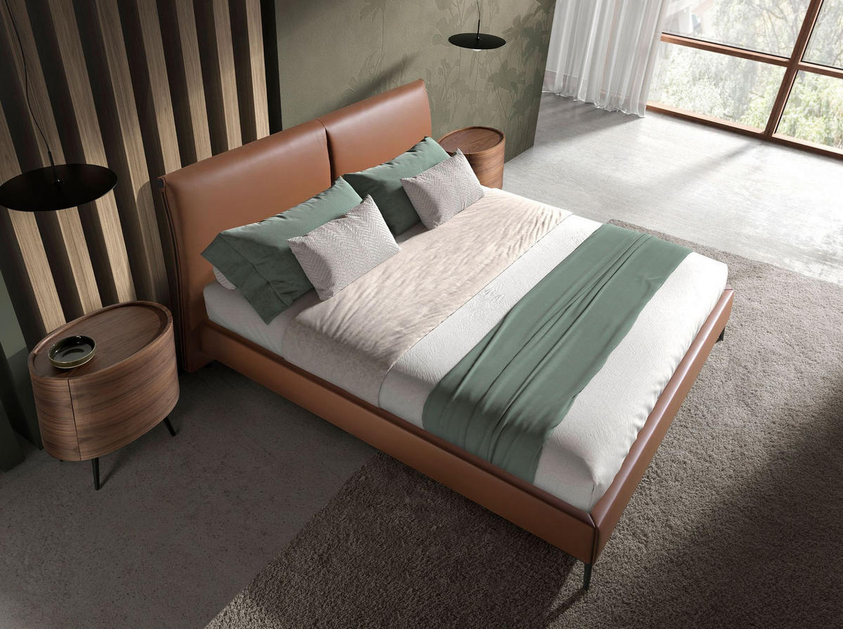 BETT Bett aus braunem Kunstleder 205/212/110 cm - Schwarz/Braun, Leder (180/200cm) - ANGEL CERDA