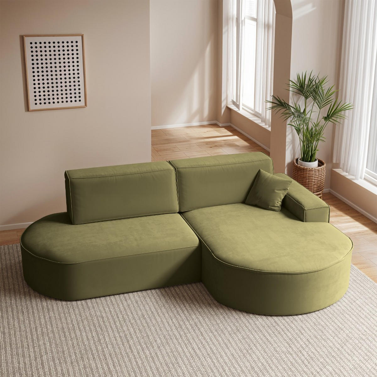 ECKSOFA Modena Pro - Komfort Und Stil Stoff Salvador Olive Rechts - Hellgrün, Holz (278/179cm) - Kaiser Möbel