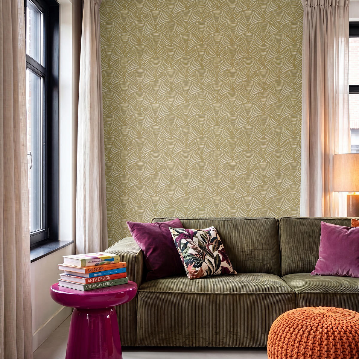 TAPETE - Fächer - Geometrisch - Grün - 140x220 cm - Goldfarben, Papier (140/220cm) - OnlyWow