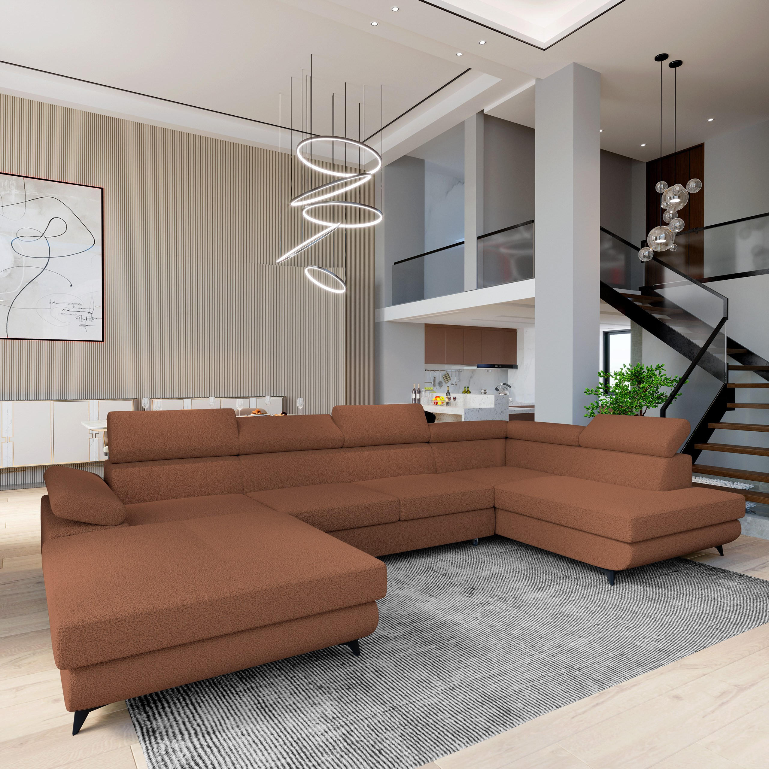 Thumbnail - Masseno Wohnlandschaft, Kupfer, Holz, 5-Sitzer, U-Form, 339x89x190 cm, Wohnzimmer, Sofas & Couches, Wohnlandschaften, Wo...