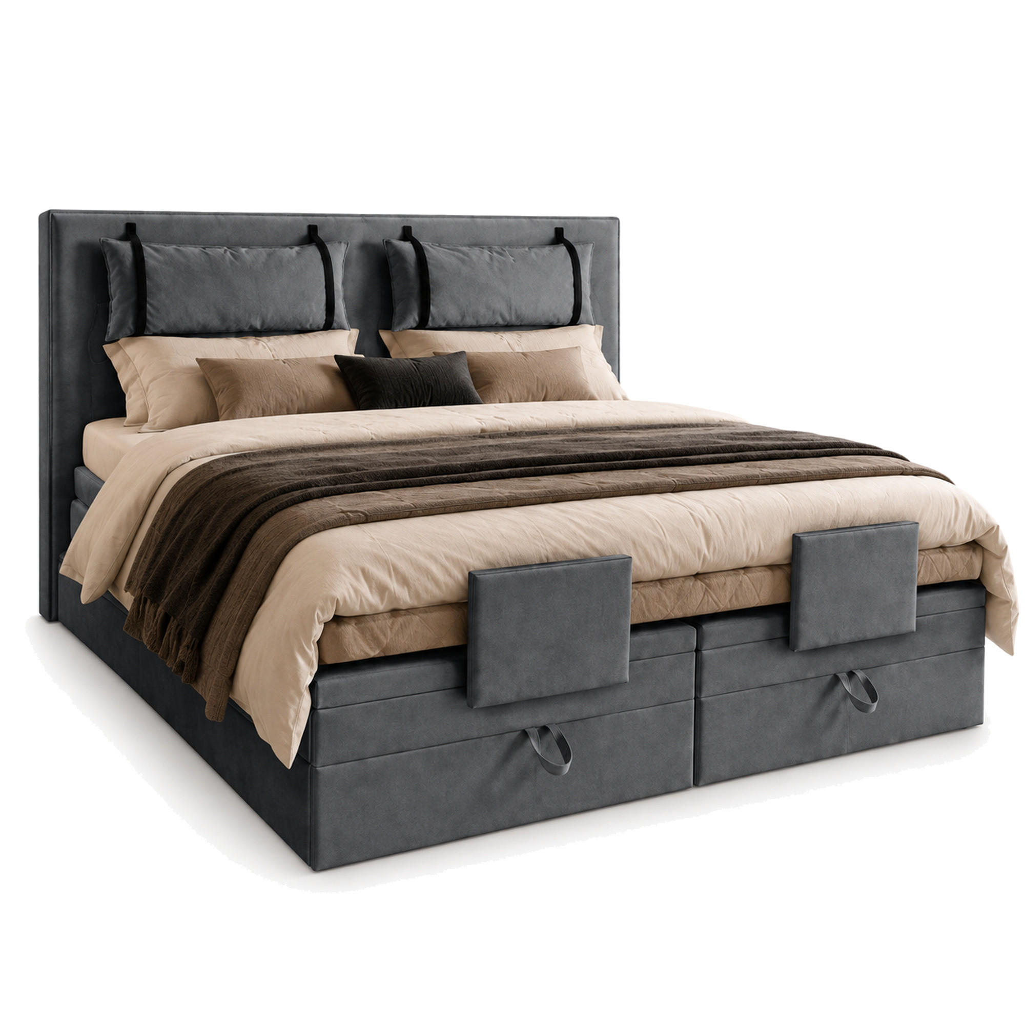 BOXSPRINGBETT 180x200 cm, PORTO, Bett mit elektrisch verstellbarem Lattenrost, Loser Matratze, Dunkelgrau - Dunkelgrau, Holz/Kunststoff (180/200cm) - Trada