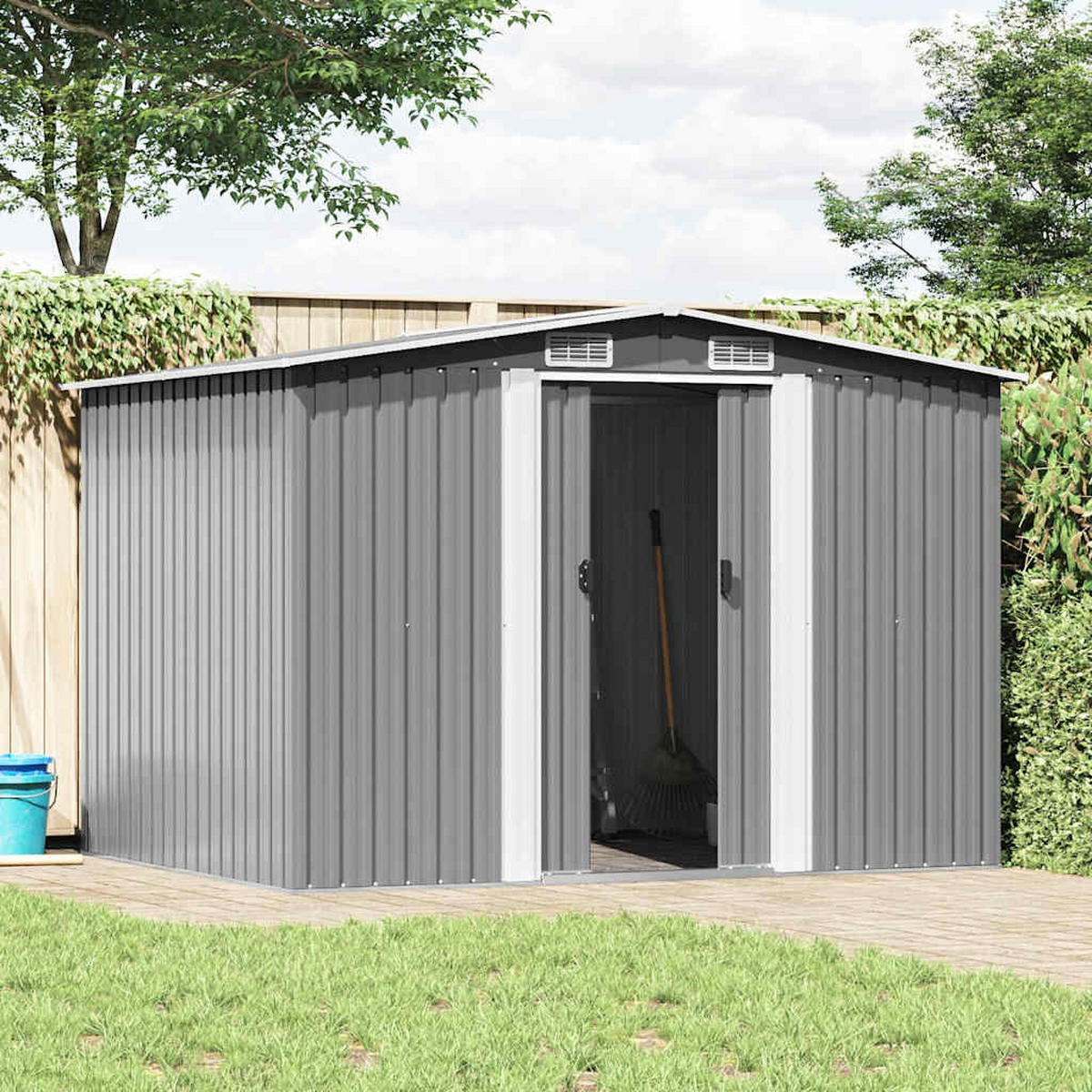 GARTENSCHUPPEN Grau Metall 257/205/178 Cm - Grau, Metall (205/178/257cm) - vidaXL