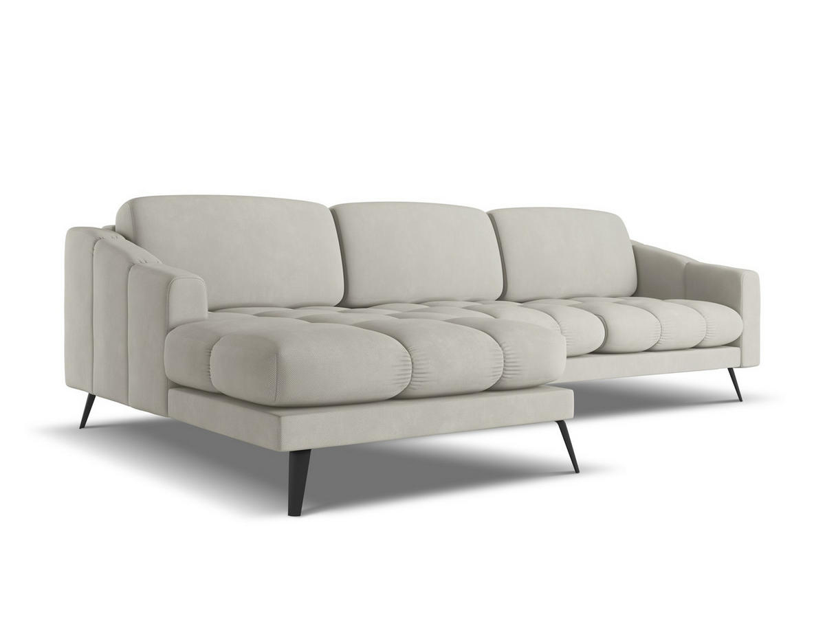 ECKSOFA Links Chenille Stoff Beige - Beige/Schwarz, Textil/Metall (160/264cm) - Makamii