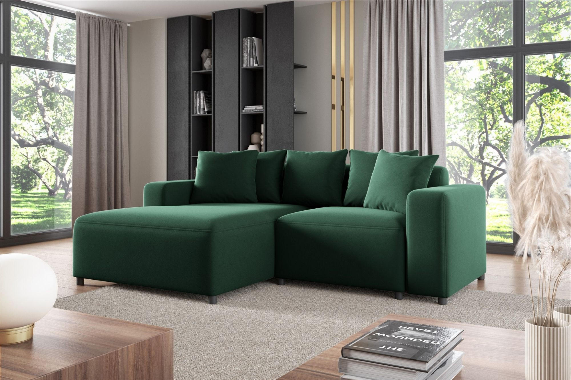ECKSOFA Megan Xs In Salvador - Dunkelgrün, Holzwerkstoff/Textil (240/165cm) - Fun Möbel