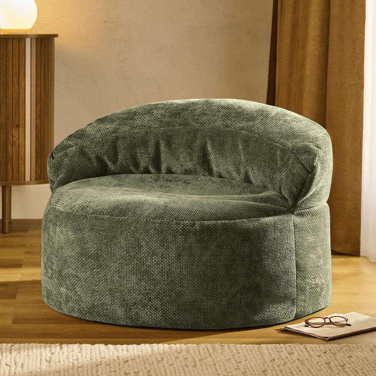 SITZSACK aus Chenille Orb - Olivgrün, Textil (86/61/86cm) - icon