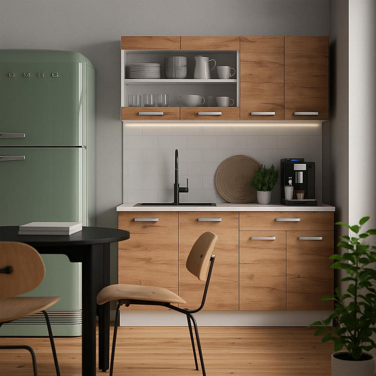 KUCHYŇSKÁ SKŘÍŇKA POD ŠIKMOU STŘECHU R-Line Zlatá síla dub/bílá - bílá/medově dubová, kompozitní dřevo (120/81.6/46cm) - Vicco