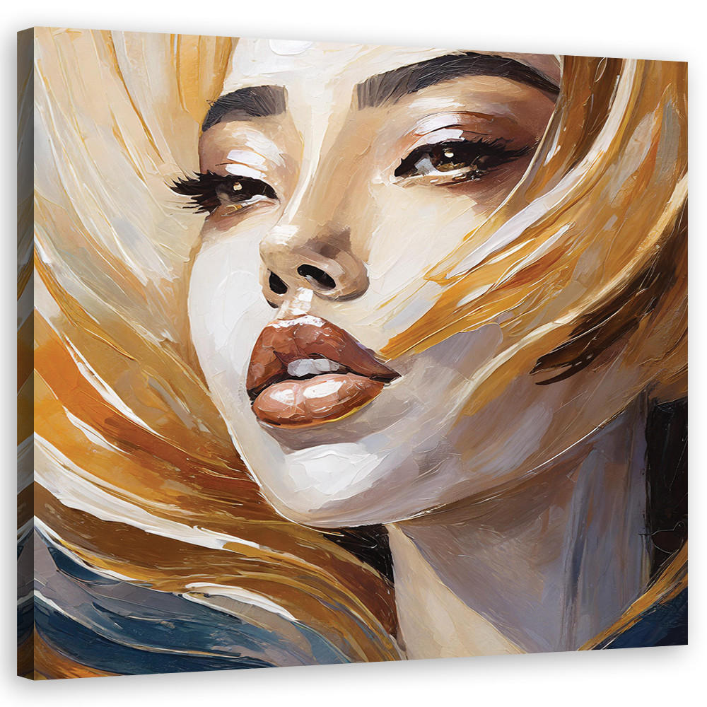 WANDBILD frau gemaltes porträt - Beige, Textil (50/50cm) - Feeby