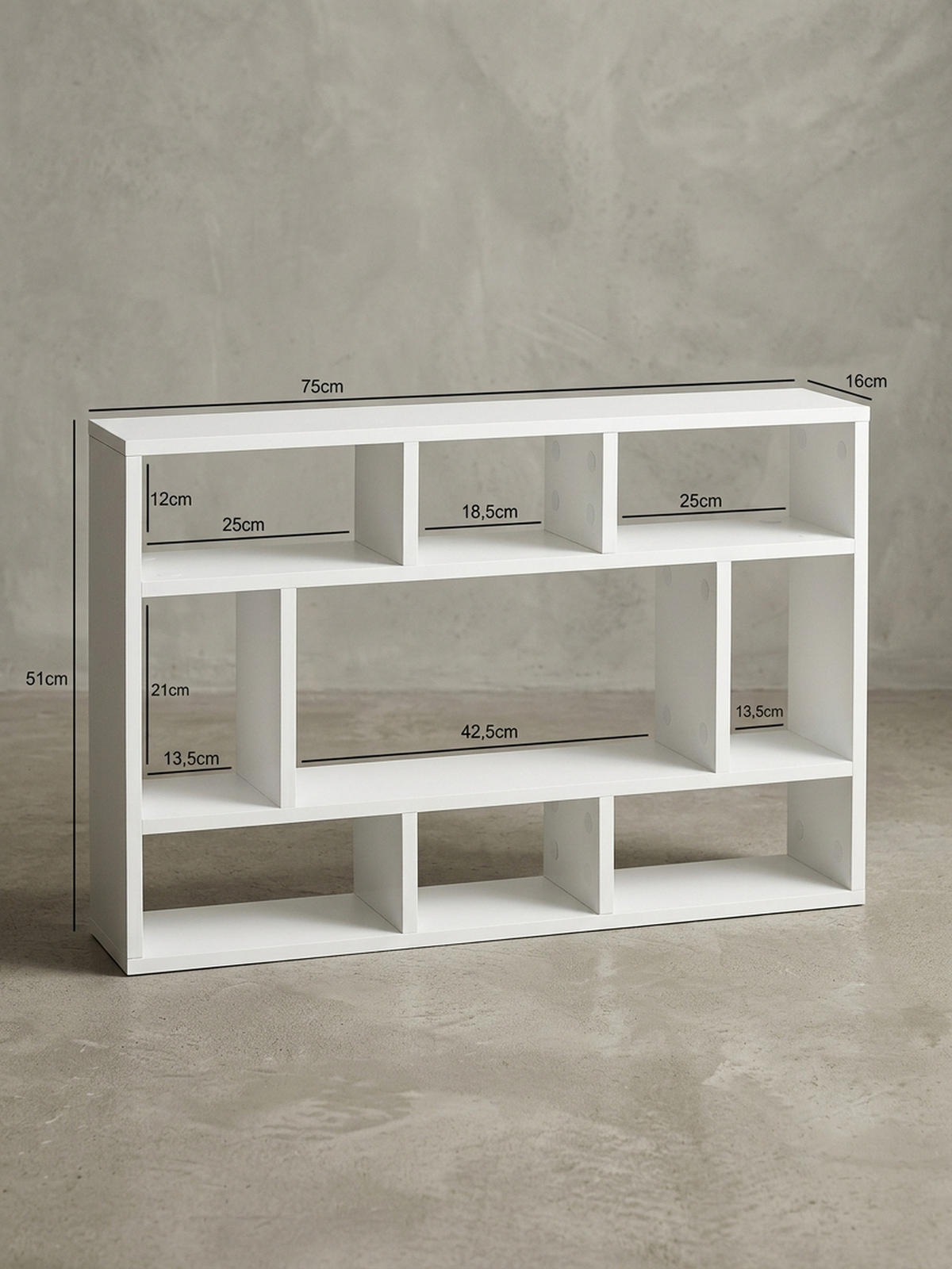 WANDREGAL MAGRA Spanplatte 9 Fächer Modern, Weiß 75x16x51 cm - Weiß, Holz (75/51/16cm) - KADIMA DESIGN