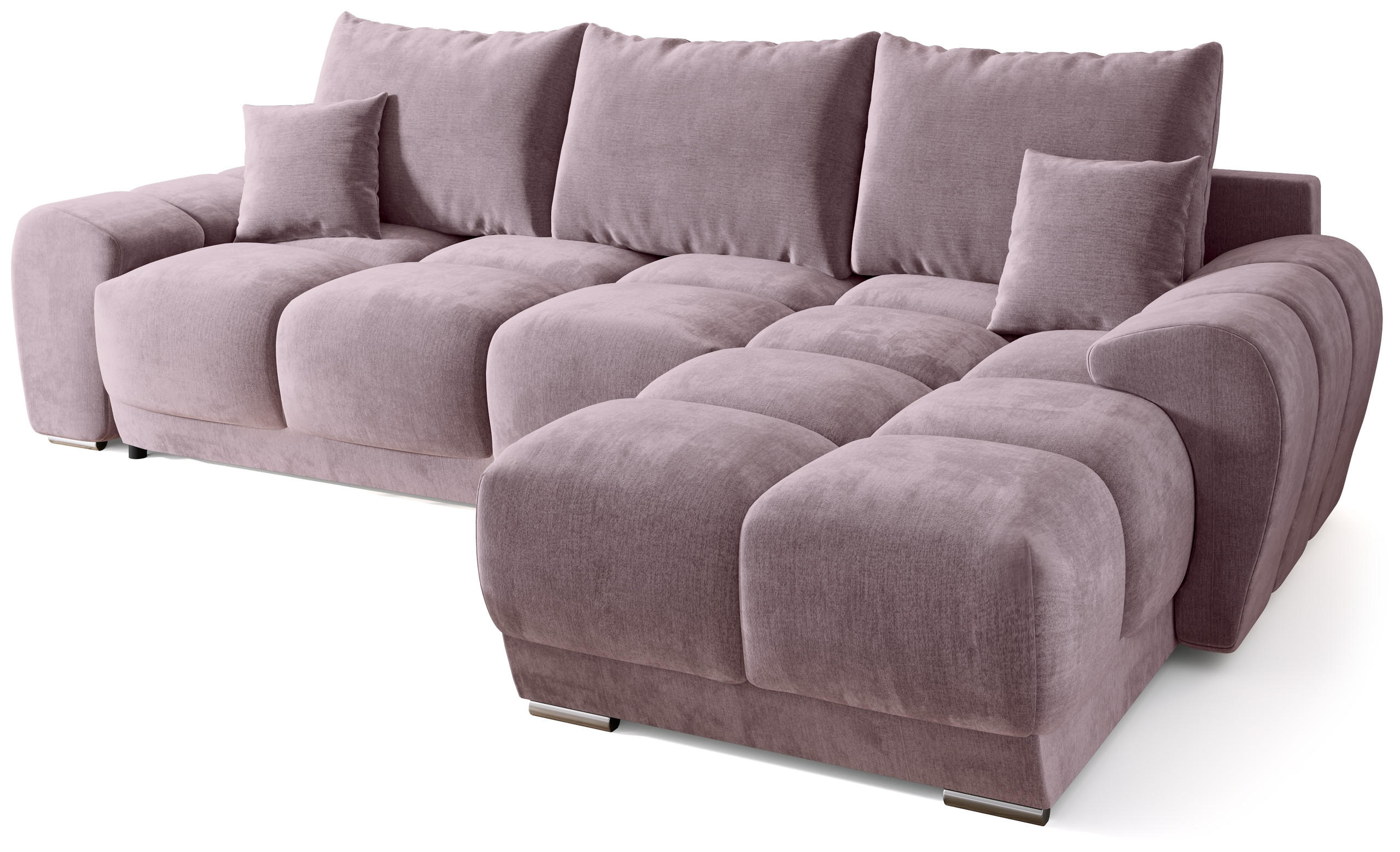 ECKSOFA Nubes mit Schlaffunktion Puderrosa Plüsch - Silberfarben/Rosa, Kunststoff/Textil (290/180cm) - Bromarkt