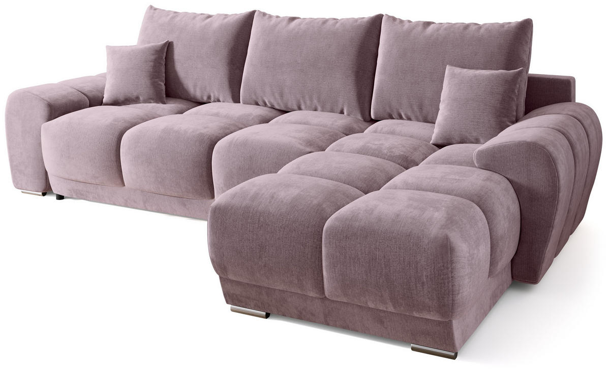 ECKSOFA Nubes mit Schlaffunktion Puderrosa Plüsch - Silberfarben/Rosa, Kunststoff/Textil (290/180cm) - Bromarkt
