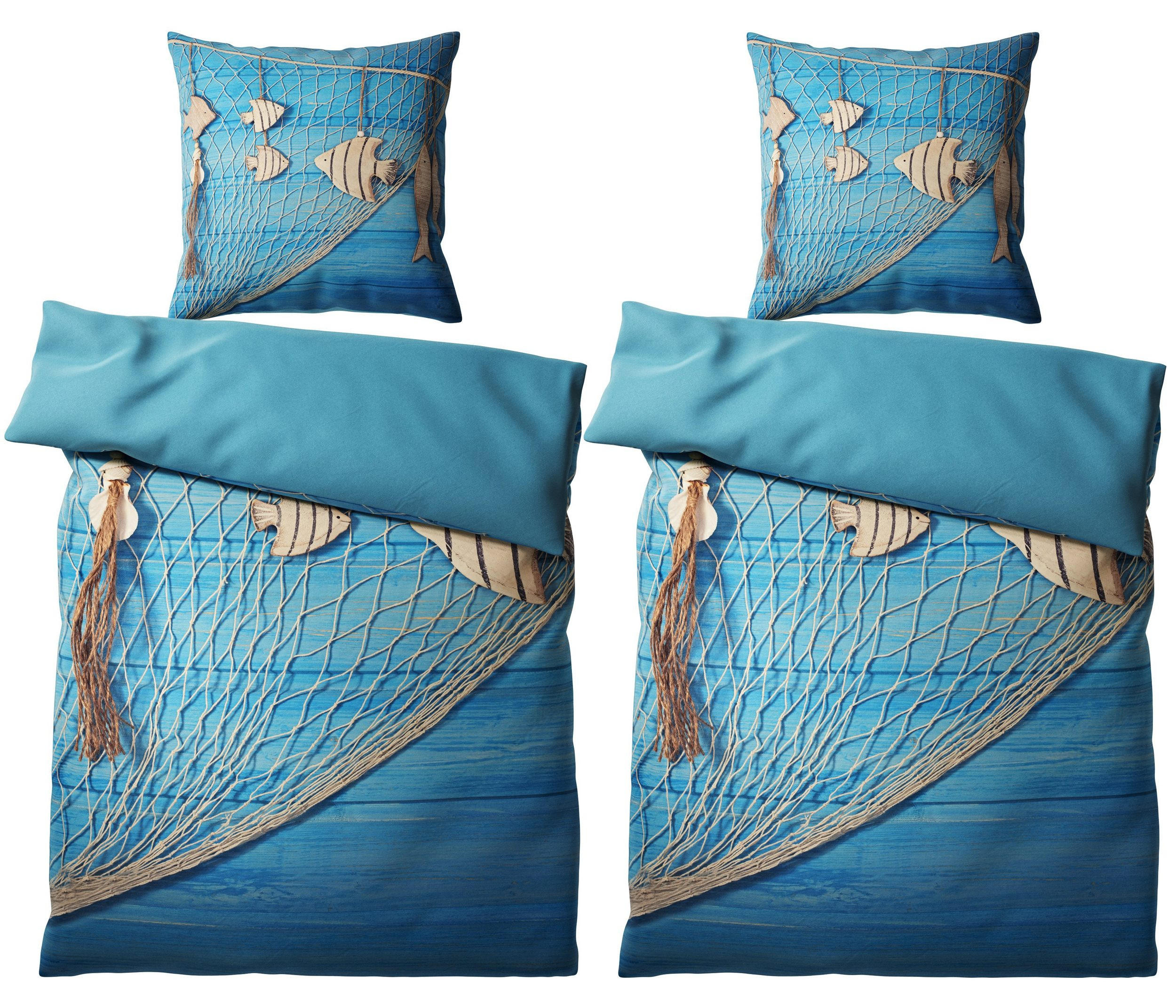 BETTWÄSCHE 4-teilig Seefahrt - Blau, Naturmaterialien (135/200cm) - Sanilo