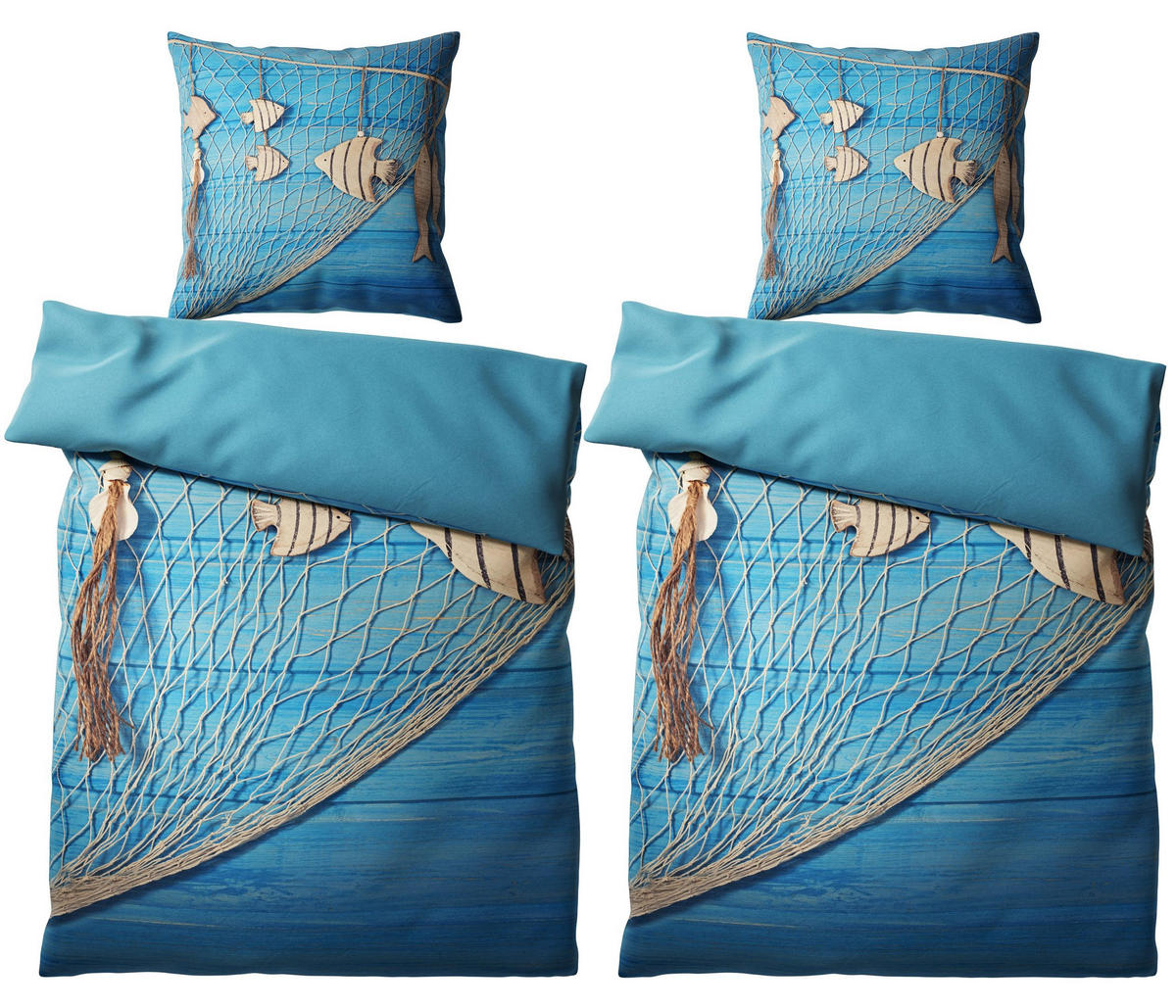 BETTWÄSCHE 4-teilig Seefahrt - Blau, Naturmaterialien (135/200cm) - Sanilo