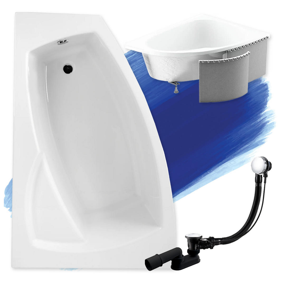 BADEWANNE Eckwanne FRIDA 160/105 Links mit Styro Ablauf Füße - Weiß, Kunststoff (105/58/160cm) - bad land