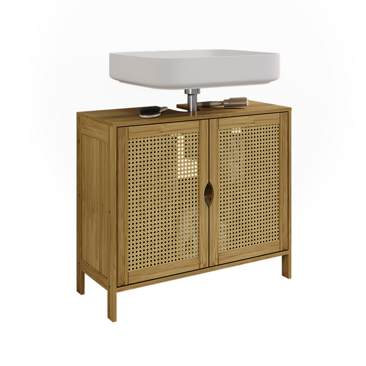 WASCHBECKENUNTERSCHRANK Liora Bambus 68 x 60 cm mit 2 Türen - Grün, Holzwerkstoff (68/60/29cm) - Vicco