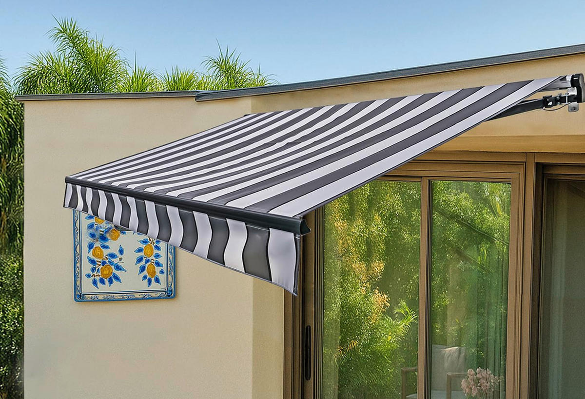 GELENKARMMARKISE Phila 495x300cm Elektrisch mit LED Grau-Weiß Balkonmarkise - Grau, Kunststoff (300/20/495cm) - DELUKE