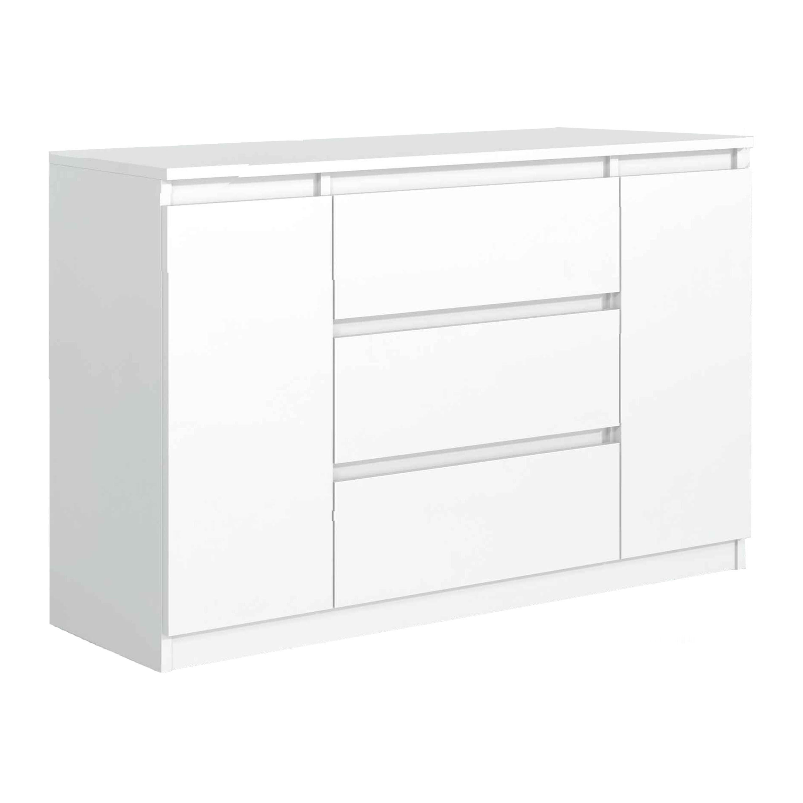 KOMMODE NUDO 120/78,5/39cm mit 3 Schubladen 2 Türen Weiß - Weiß, Holzwerkstoff (120/78.5/39cm) - MASSENO