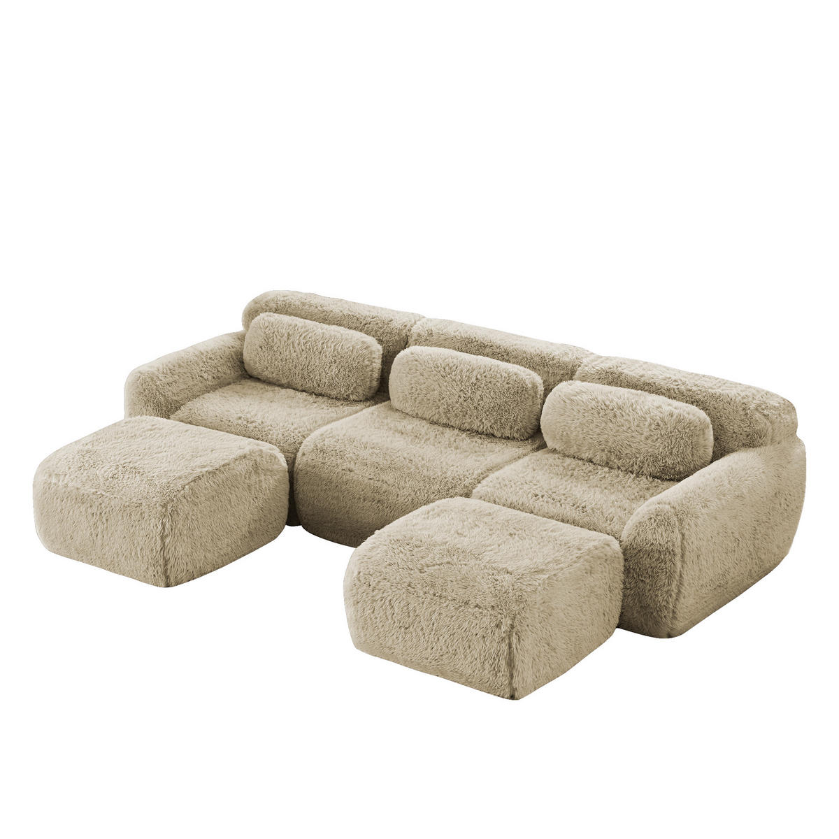 WOHNLANDSCHAFT Hellkhaki 291/179/73 cm 3-Sitzer Modular - Sandfarben, Textil (291/73/179cm) - PANGIVO