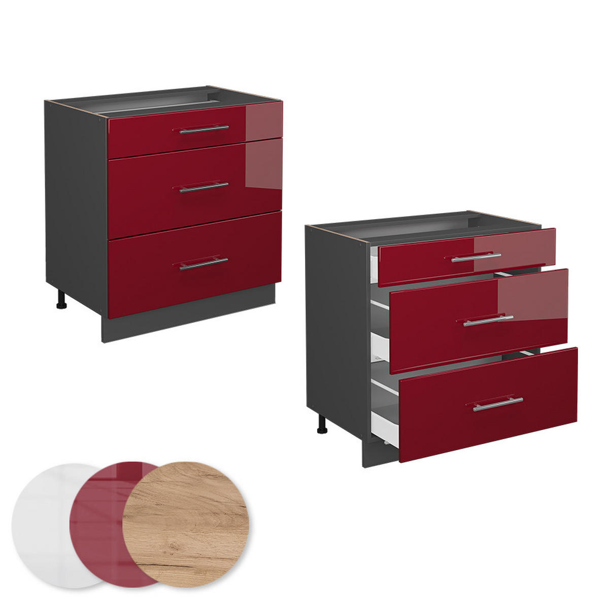 KÜCHENUNTERSCHRANK Fame-Line Bordeaux Hochglanz 80 cm AP Anthrazit - Bordeaux/Anthrazit, Holzwerkstoff (80/82/60cm) - Vicco