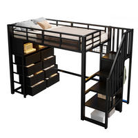 HOCHBETT aus Metall und MDF 90x200 cm Schwarz mit 8 Schubladen, Stauraumtreppe und LED-Beleuchtung - Schwarz, Holzwerkstoff (90/200cm) - IVMEU