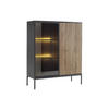VITRINENSCHRANK - 2 Türen - mit LED-Beleuchtung - MDF & Rauchglas - Schwarz & Holzfarben - OVILA - Schwarz, Glas (103.5/125.5/39cm) - Vente-Unique